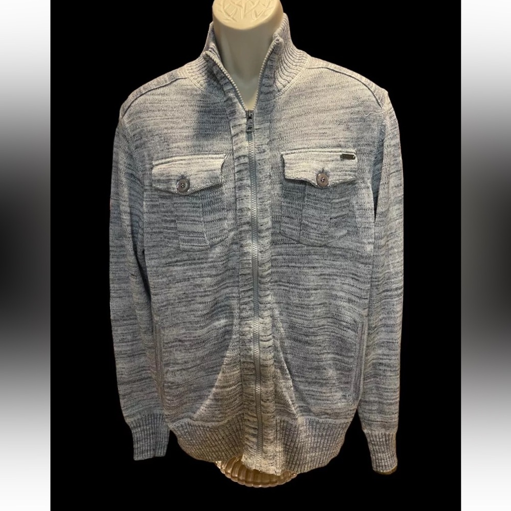 Guess Jeans Men's Gray Heather Full Zip Sweater Size large Chino